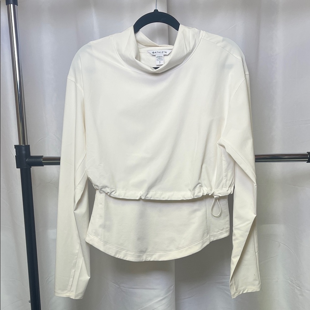 Athleta Cream Long-Sleeve Pullover with Drawstring Waist